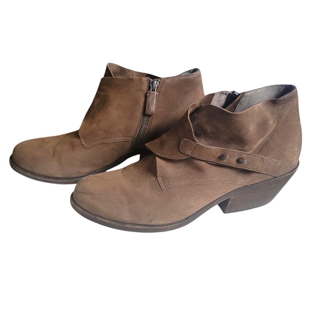 Eileen Fisher Brown Suede Leather Ankle Boots 11 Block Heel Italy